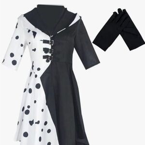 Elegant Black and White Polka Dot Dress
